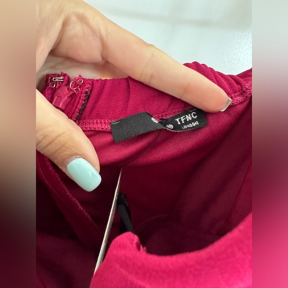 TFNC Petite Bridesmaid bandeau midi wrap dress - Picture 5 of 5